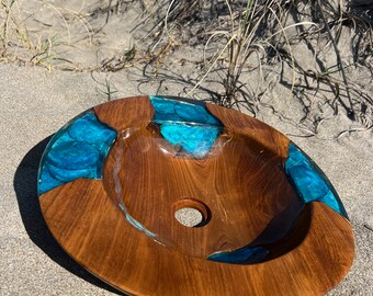 Blue Shell Resin Natural Wood Sink