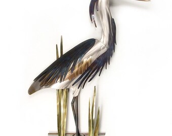 LEFT FACING NAUTICAL DECOR GREAT BLUE HERON METAL WALL SCULPTURE WALL ART LEFT FACING NAUTICAL DECOR GREAT BLUE HERON METAL WALL SCULPTURE WALL ART