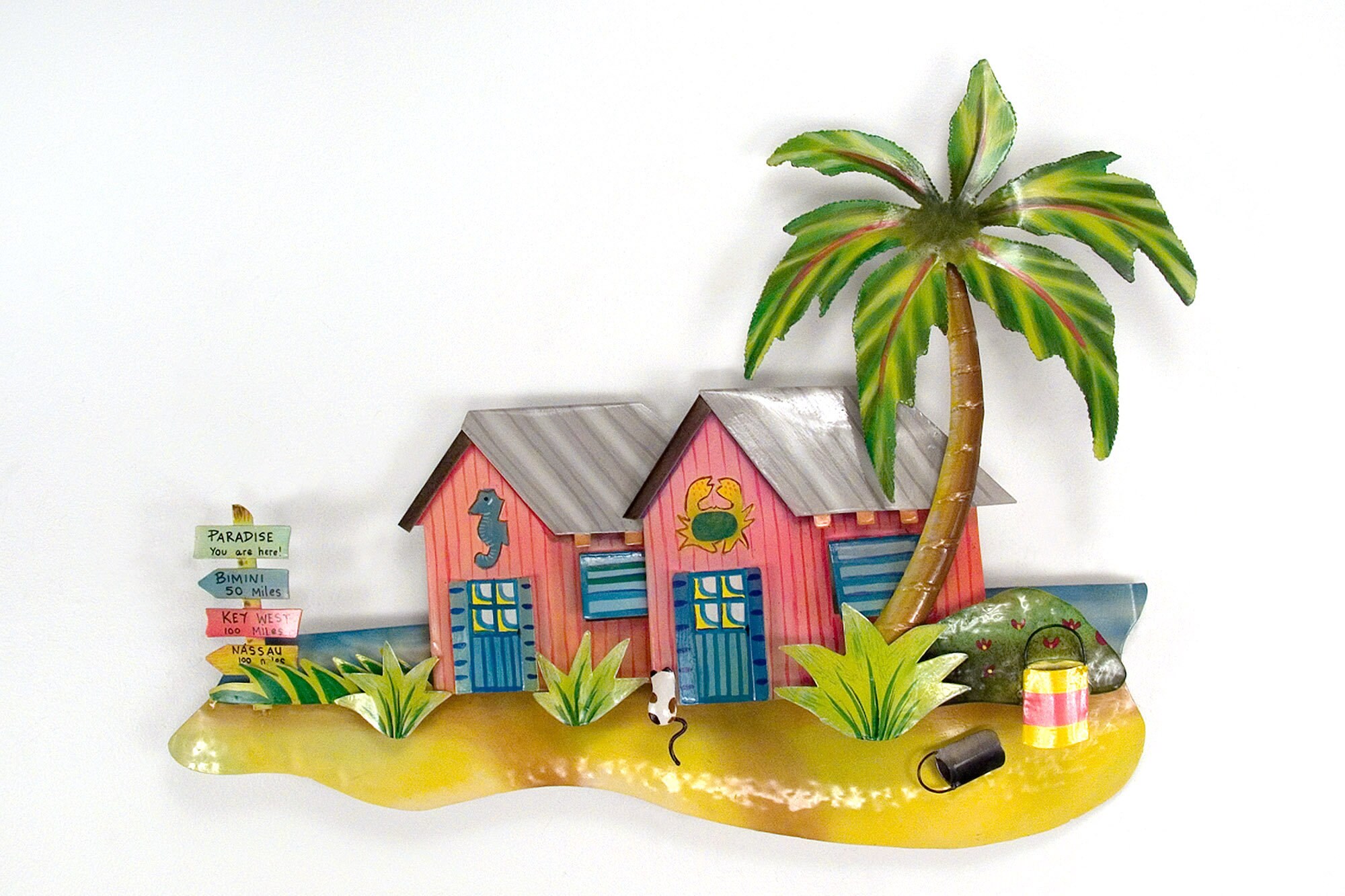 Tropical Beach Bungalows Metal Wall Art Etsy
