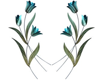 Tulip Pair Blue Metal Wall Sculpture CO174