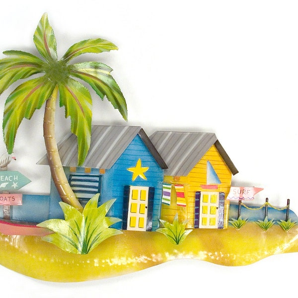 Metal Beach Bungalows Wall Art