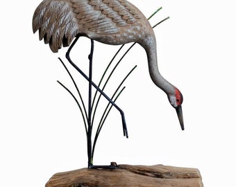 Sandhill Crane Dipping Carved Wood CW629