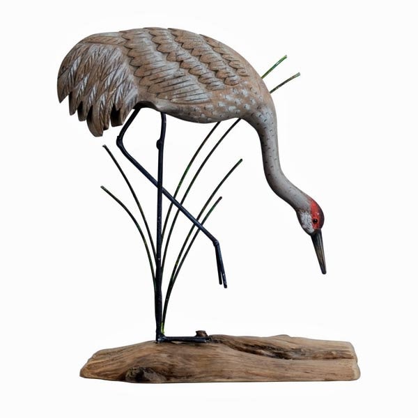Sandhill Crane Dipping Carved Wood CW629