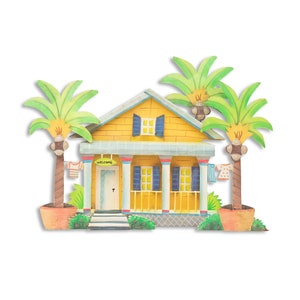 Seaside Yellow Beach Cottage Metal Wall Hanging OS425