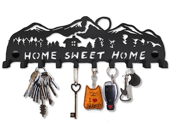 Schlüsselbrett Sweet Home, Schlüsselboard Schwarz, Schlüsselhalter,Einweihungsparty Geschenk, Schlüssel Aufbewahrung, Schlüsselhaken Modern