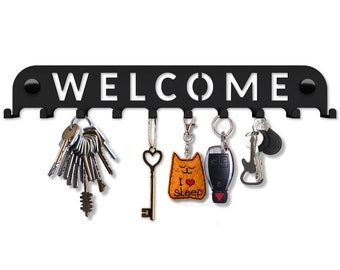 Willkommen Schlüsselbrett, Schlüsselhalter Wand, Schlüsselaufhänger mit 10 Haken, Schlüsselhaken, Wanddeko Flur, Metall Deko, Wanddeko Metall