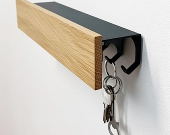 Massief eiken sleutelhouder met postplank | Verborgen haken halorganizer | Scandinavisch ontwerp