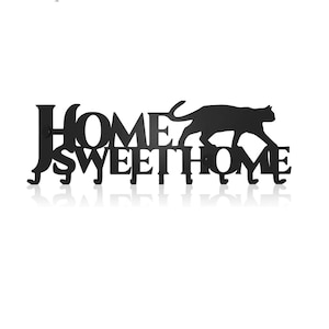 Cat Key Holder – Home Sweet Home Wall Hook – Metal Key Rack with 9 Hooks – Cute Cat Lover Gift – Entryway Organizer for Keys, Headphones
