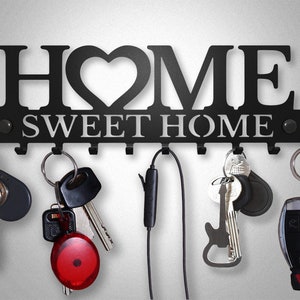 Key Holder for Wall Unique, Key Hook Home Sweet Home, Key Rack, Key Hanger for Wall, Entryway Organizer, Metal Key Holder, New Home Gift