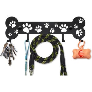 Dog Leash Holder – Bone Wall Hook with Paw – Cute Organizer for Leashes & Keys – Pet Gift for Dog Lovers - Metal Key Holder for Wall
