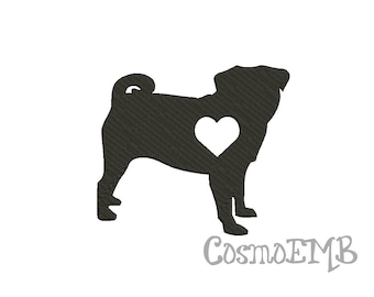 7 Size Pug silhouette Embroidery  design Machine Embroidery - Digital INSTANT DOWNLOAD