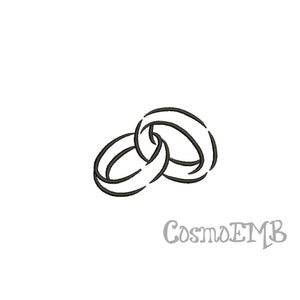 Puede incluir: Un dibujo en blanco y negro de dos anillos entrelazados, que simbolizan el matrimonio o el compromiso.