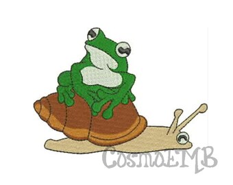 6 Size Frog on a snail Embroidery design Machine Embroidery - Digital INSTANT DOWNLOAD