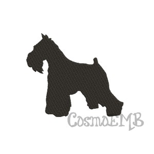May include: Black silhouette of a miniature schnauzer dog.