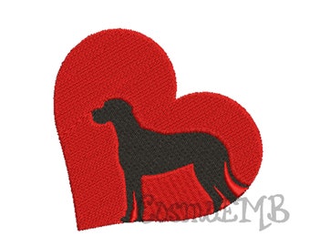 6 Size Great Dane Heart silhouette Embroidery  design Machine Embroidery - Digital INSTANT DOWNLOAD