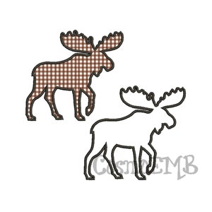 Op de afbeelding: Twee eland-silhouetten, een gevuld met een bruin en wit gingham-patroon en de andere een solide omtrek.