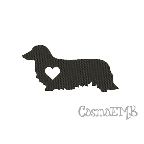 8 Size Dachshund Long Haired Silhouette Embroidery Applique Etsy
