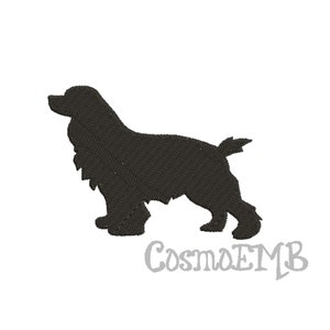 May include: Black silhouette of a Cocker Spaniel dog.