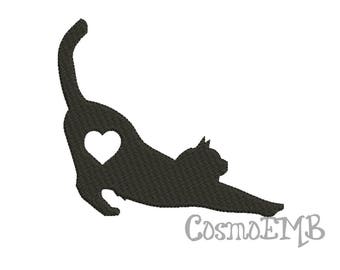 8 Size Cat Silhouette Heart Applique Embroidery design Machine Embroidery - Digital DOWNLOAD