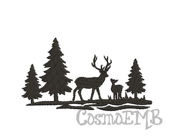 6 Size Deer Forest Embroidery design Machine Embroidery - Digital INSTANT DOWNLOAD