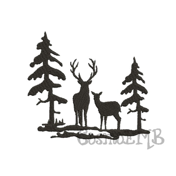 7 Size Deer Silhouette Embroidery design Machine Embroidery - Digital INSTANT DOWNLOAD