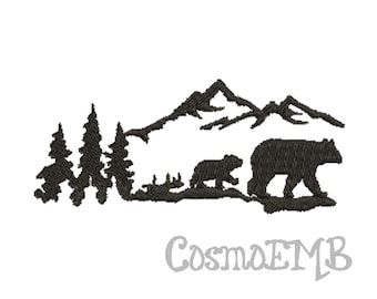 5 Size Bear Forest silhouette Embroidery design Machine Embroidery - Digital INSTANT DOWNLOAD