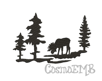 5 Size Moose  forest Embroidery design Machine Embroidery - Digital INSTANT DOWNLOAD