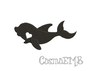 7 Size Dolphin with heart Silhouette Embroidery Applique design Machine Embroidery - Digital INSTANT DOWNLOAD