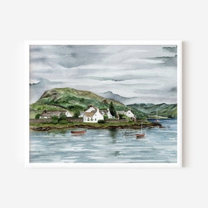 Scottish Village Wall decor, Scotland Landscape Art Print, 8x10 Scottish art print, Watercolor Painting, Plockton Scotland, Wall Art 8x10