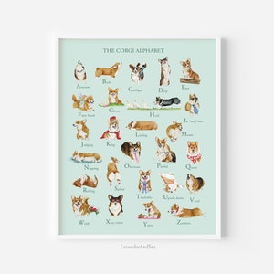 Corgi Alphabet Art Print, Corgi ABCs, Corgi Lover Art Print, Corgi Art, Pembroke Welsh Corgi Art, 8x10 and 11x14