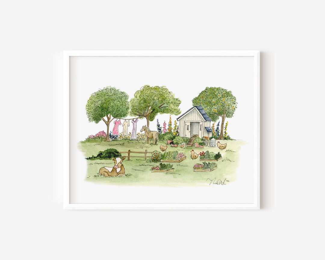 Whimsical Art Print, Garden Art Print, Watercolor Art, Storybook Art