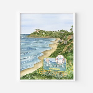 Cardiff-By-The-Sea Watercolor Painting | Encinitas Landmark | Swamis Beach | San Diego Beach Art | San Diego Coast Art Print | 8x10