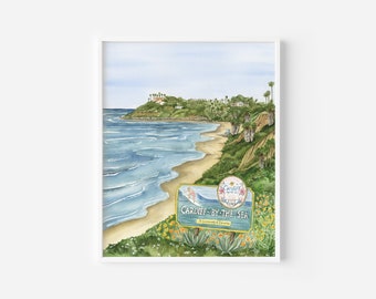 Cardiff-By-The-Sea Watercolor Art Print: San Diego Coast Landmark (8x10)