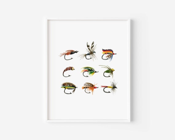 Fly Fishing Art Print, Fly Fishing Flies, Watercolor Trout Flies