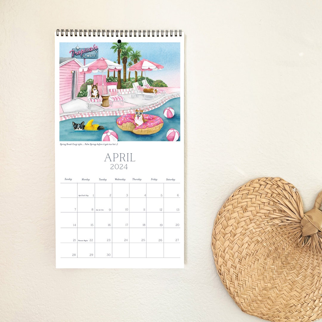 Corgi Calendar 2024, Wall Calendar With Watercolor Corgis, Cardigan