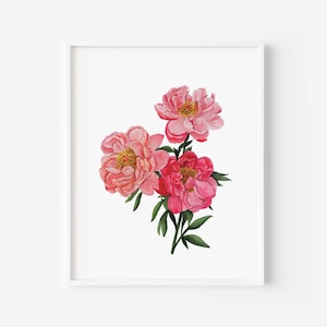 Peony Art Print, Peony Wall Decor, Spring Art, Watercolor Peonies, Pink Peonies, Watercolor Art Print of Peonies, Mothers Day Gift, 8x10