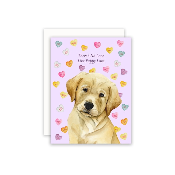 Watercolor Yellow Lab Puppy Valentine's Day Card (A2)