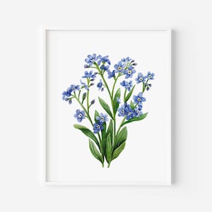 Forget Me Not Flowers, Wall Art Print, Forget Me Not Watercolor Flowers, Garden Art Prints, Alaska State Flower, Mothers Day Gift 8x10