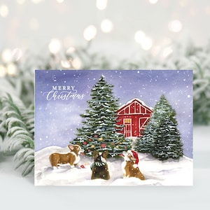 Corgi Christmas Cards, Single Card, Holiday Cards with Corgis, Fold over Christmas Cards, Pembroke Welsh Corgi Christmas Card, Unique