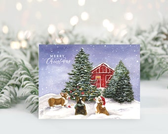 Corgi Christmas Cards, Single Card, Holiday Cards with Corgis, Fold over Christmas Cards, Pembroke Welsh Corgi Christmas Card, Unique