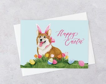 Corgi Easter Card, Happy Easter Card, Easter Card with Corgi, Easter Greeting Card, Easter Greeting Card with Corgi, Single Card A6