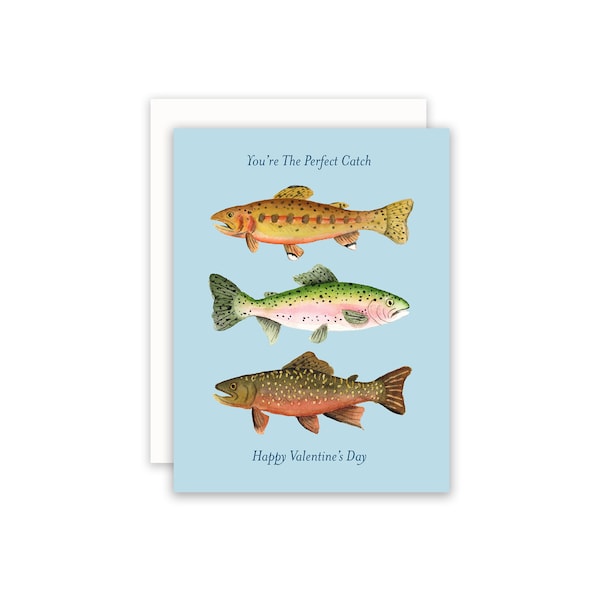 Fish Valentine Card, Trout Card, Happy Valentine's Day, Valentine's Card for Men, Valentine's Card for Fishers, Trout Watercolor, Size A2