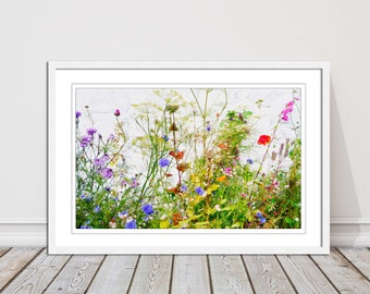 Colourful, Wild flowers and grasses framed picture with choice of frame colours