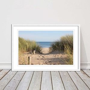 Beach Path in the sand dunes. framed picture print with a choice of frame colours. Beach seascape