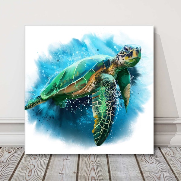 Giant sea turtle, watercolour painting with white background, canvas picture print. A choice of sizes available Wall Art