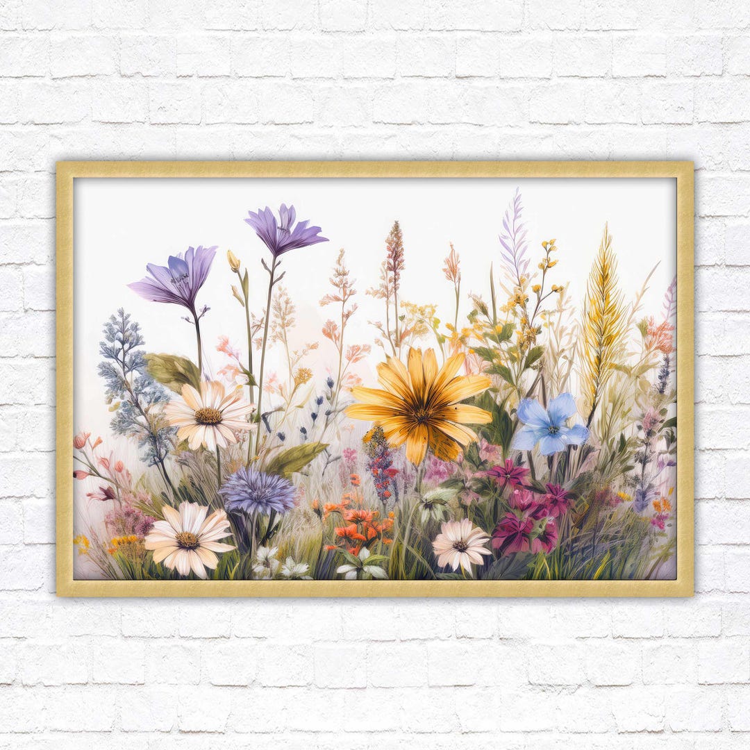 Pastel Wildflower Wall Art - Framed Botanical Meadow Print - Soft ...