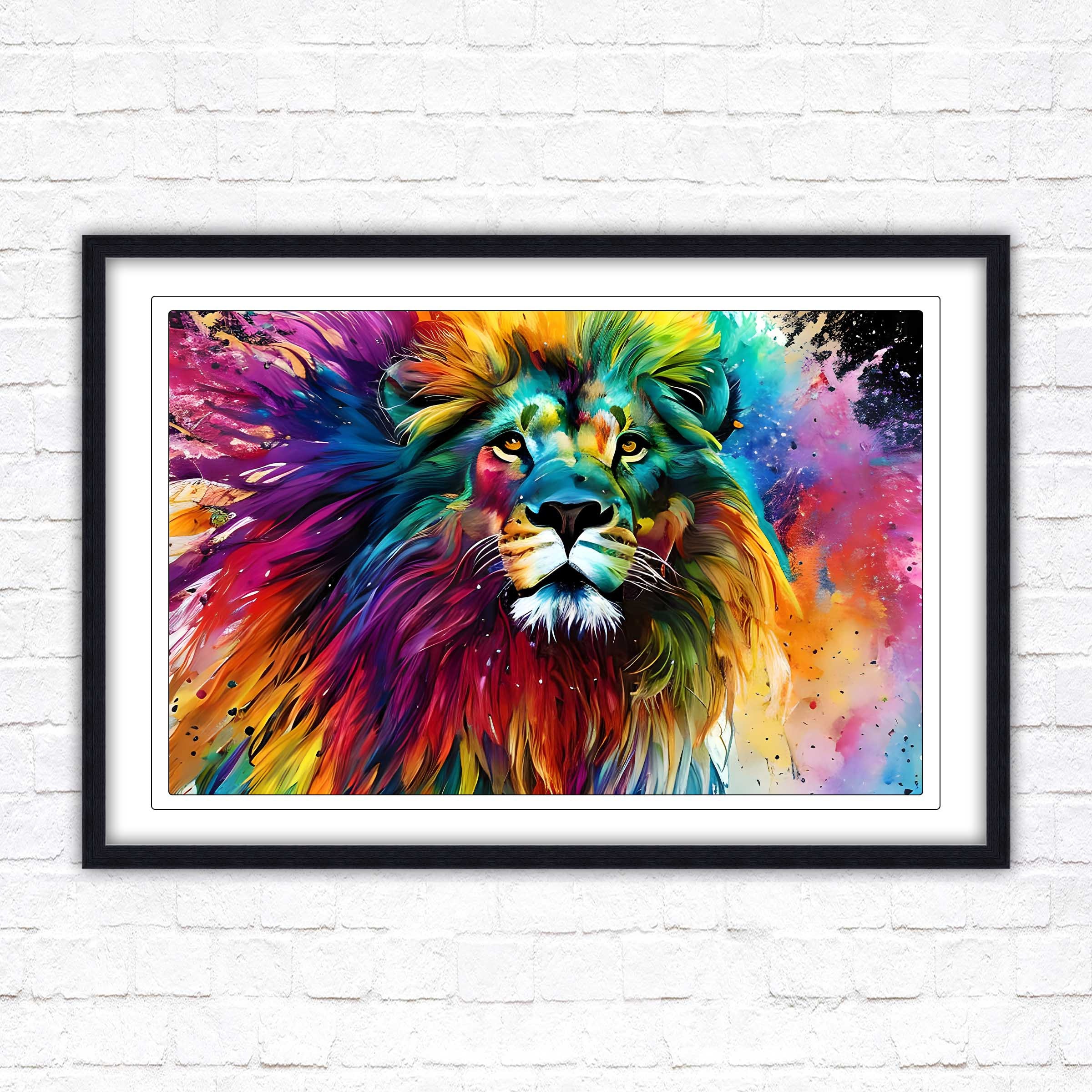 Lámina decorativa de león colorido - Cuadro enmarcado de un felino grande y  vibrante, ideal para decorar el hogar o como regalo. - Etsy México, image size:2400x2400