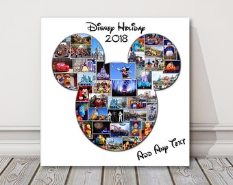 Disney shape holiday canvas picture print. Mickey mouse, disneyland photo collage.