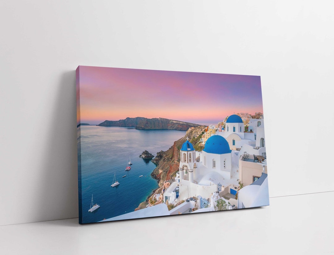 Santorini Canvas Print – Sunset View of Oia & Blue Domes – Greece Wall ...