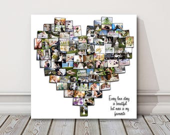 Heart shaped collage design. A collection of your favourite pictures designed into a heart shape canvas print. Beautiful personalised gift.